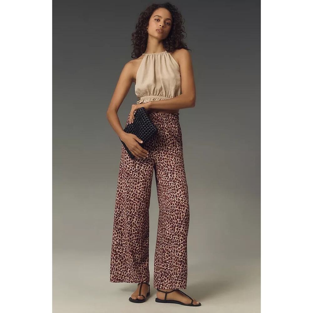 Anthropologie Printed Wide Leg Pants Brown Medium Boho Resort Coastal